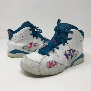 Nike Jordan 6 Retro (PS) Girls Sneakers White/Fuchsia Blue - 1.5Y